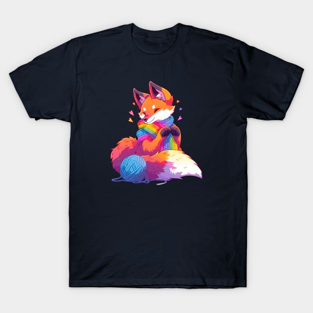 A fox that just finished knitting a nice scarf T-Shirt by etherElric